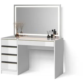 livinity Schminktisch Imola, Weiß/Gold, 120 cm mit LED-Spiegel