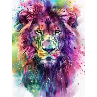 DIY 5D Diamond Painting Klein Bunter LöWe 5D Diamant Painting Bilder Kinder,Diamant Crystal Arts Basteln Cross Stickerei Malerei nach Zahlen,Daiments Painting Erwachsene Für Wanddeko 50x70cm B5983