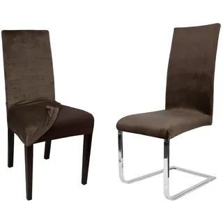 Beautex Stuhlhusse Lea Stuhlhussen, Samt Mikrofaser Stuhlbezug, elastische Stretch Husse braun