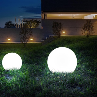 Solarlampen für Außen Kugel Gartenleuchte Erdspieß Kugelleuchte Solar 25 cm LED Solarkugel für den Garten, Kunststoff weiß silber, 2x LED kaltweiß, H 68,5 cm, 2er Set