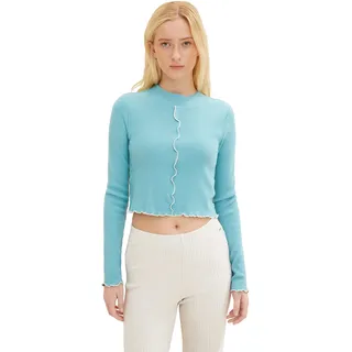 TOM TAILOR Denim Damen Langarmshirt mit Raffdetail 1034259, 30271 - Bright Reef Blue, L - L