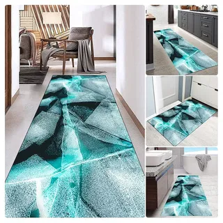 Siunwdiy Läufer Flur rutschfest 3D Teppich Blau Küchenteppich Waschbar Teppich Läufer Flur Küchenläufer Bettumrandung Schlafzimmer Teppich Korridor Teppich Für Küche Wohnzimmer,Blau,40x60cm