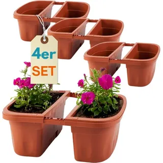 GarPet 4er Set Blumenkasten Balkongeländer Beidseitig Balkon Blumenkasten Doppelseitig Balkonkasten mit Halterung Geländerkasten mit Wasserspeicher Teracotta 40
