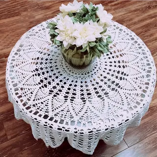 Lioaeust Vintage Runde Tischdecke, Vintage Manuelle Häkeln Blumen Weiß Runde Spitze Tischdecke Geprägt für Schreibtisch Tisch, Sofa, Wohnzimmer
