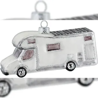 Inges Glas Christbaumschmuck Camper mit Glitzer Glas 7 cm weiß