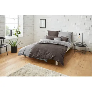 Wendebettwäsche BRUNO BANANI "Merlin in Gr. 135x200 oder 155x220 cm", grau (anthrazit, hellgrau), B/L: 135cm x 200cm, 1 Stk., 1 Stk., Biber, B/L: 80cm x 80cm, 2, Biber, Obermaterial: 100% Baumwolle, Bettwäsche, Wendebettwäsche, Baumwollbettwäsche, Leinen-Look in Melange-Optik