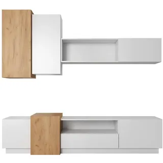 Compleo Wohnwand 4er-Set, TV-Lowboard, Wandregal, 2x Hängeschrank) NONI, skandinavisch design weiß