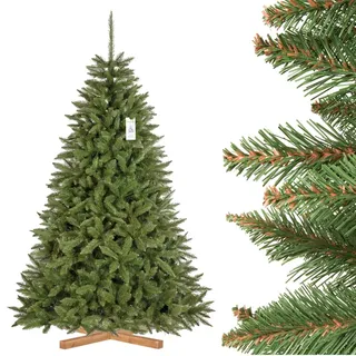 FAIRYTREES künstlicher Weihnachtsbaum Baumstamm grün, Material PVC, inkl. Holzständer, FICHTE Natur, FT01-220cm