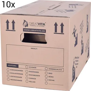 10x Umzugskarton XXL 2-wellig bis 40 kg extra stabil, Profi-Umzugskisten