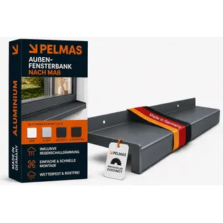PELMAS Premium Alu Fensterbank Außen nach Maß, millimetergenauer Zuschnitt bis 2,5 m, inkl. Regenschalldämmung, Anthrazit RAL 7016, T x L | 7 x 160 cm