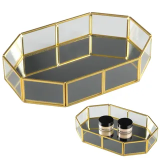 imposyu Dekorative Spiegeltablett, 20 x 14 x 4.5 cm Vintage Spiegel Tablett Glas Deko Tablett für Schminktisch, Schminktisch, Badezimmer, Schlafzimmer, Heimdekoration