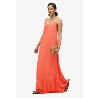 Superdry für Damen. W8011955A Langes orangefarbenes trägerloses Kleid (S), Lässig, Party, Viskose, Ärmellos / Hosenträger