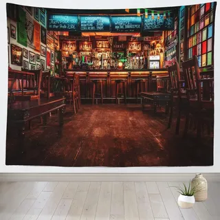 Sxakswol Wandteppich Groß Bar Wandteppich 240x220 Wandbehang Retro-Stil, Tapisserie 3D Wandtuch Aesthetic Wandteppiche für Wohnzimmer Schlafzimmer Wohnheim Wanddeko