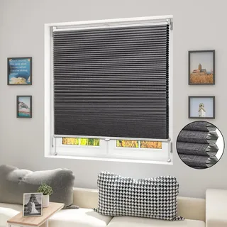WOLTU Wabenplissee ohne Bohren verdunkelung, 110 x 120 cm, Dunkelgrau-Weiß | Plissee Klemmfix, Plisseerollo Thermo, Sonnenschutz für Fenster und Tür, Sichtschutz, Faltrollo Schallschutz einfache Montage