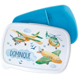 GRAZDesign Brotdose Kinder Flugzeuge personalisiert, Blau | Lunchbox, mit Unterteilung