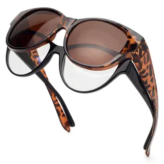 Face Shadow Polarisiert Überzieh Sonnenbrille über Normale Brille Damen UV400 Schutz, Übergroß Überbrille für Brillenträger, Ultra Leicht Fahren Angeln - L