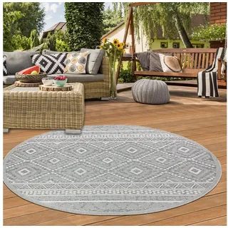 TeppichHome24 Outdoorteppich In- & Outdoor Teppich Sisal Optik Rauten Zickzack Muster grau, Rund grau Rund | 120 cm x 120 cm