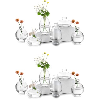 EylKoi Kleine Vasen füR Tischdeko Glas 4 Sätze(12 Stück) Transparent Mini Vase Vintage Handmade Hydroponic Glasvase Blumenvase Modern Set Fuer Hochzeit Tischdeko, Zuhause Wohnzimmer Blumen Rose