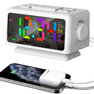 ThreeH Radiowecker RGB Farbe Zeitanzeige 12 Dimmer Lauter Alarm Radio Weiß