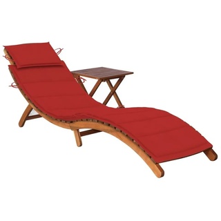 furnicato Gartenliege Sonnenliege mit Tisch und Auflage Massivholz Akazie rot