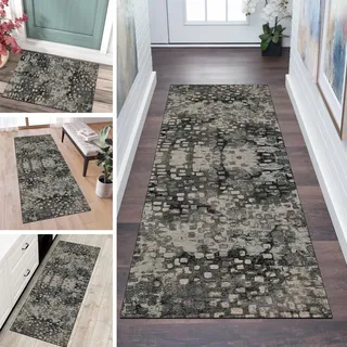 QQrunner Läufer Flur Küche Teppich rutschfest 80x350cm Küchenteppich Abstrakt Vintage Grau Beige Waschbar Meterware Schlafzimmer Korridor Teppichläufer Lang, Länge Anpassbare, 40-120cm Breit