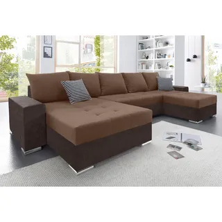 Collection AB Wohnlandschaft COLLECTION AB "Josy XXL U-Form, B: 333 cm, mit 2 Recamieren 77 & 97 cm", braun (braun, braun), B:333cm H:84cm T:161cm, Kunstleder SOFTLUX/100% Polyester, Sofas, Wohnlandschaft, Bettfunktion, Bettkasten & 2 Zierkissen, Federkern