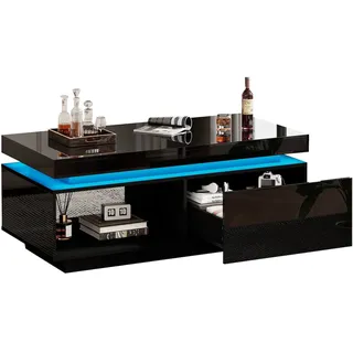 LED-Couchtisch 100x50x40 mit Stauraum, Hochglanz-Schublade, LED-Beleuchtung, robuste Spanplatte, modernes Wohnzimmermöbel, Schwarz
