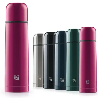 Blumtal® Thermosflasche 1L - BPA-freie Thermoskanne für warm&kalt - auslaufsichere Isolierflasche 1L aus Edelstahl rostfrei - Thermosflasche mit Becher - Thermoflasche - Thermoskanne Rot/Berry