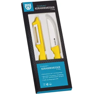 GRÄWE Keramik Messerset Cerahome 2-teilig | Messer (7,5 cm) & Schäler (18 cm) | Zirkonia-Klinge & Kunststoffgriff | hygienisch, geschmacksneutral & leicht | Gelb