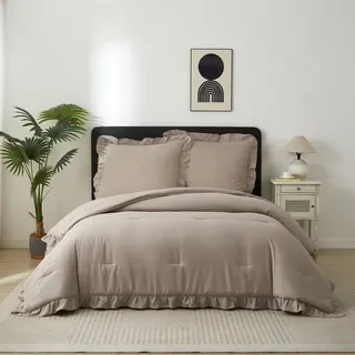 Meeallhome Bettwäsche-Set Vintage Rüschen Bett-Set 155x220cm/80x80cmx2 weizenfarben