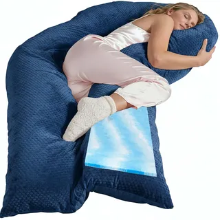 Traumreiter Seitenschläferkissen Visco XXL langes Wendekissen Memory Foam [orthopädisch] + Watte Seite | Schwangerschaftskissen zum Schlafen, Stillkissen Kissen, Komfortkissen mit Bezug Blau Deluxe