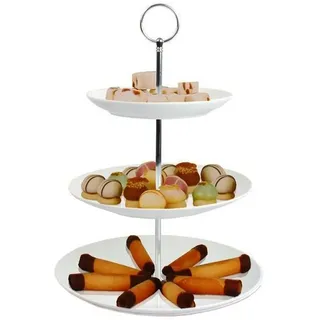 Mojawo Dekoschale Runde Porzellan-Etagere Servierregal Ständer 3-stöckig weiß Ø25cm