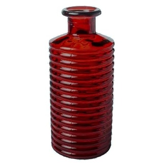 Glasvase Channel Bottle 21cm. Blumenvase aus Glas, Flasche, geriffelt mit Wellen rot Burgund