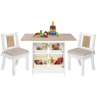 Onvaya ONVAYA® Kindertisch-Set mit Stühlen | Kindersitzgruppe mit Stauraum | Kindermöbel-Set mit Tisch und 2 Stühlen | Kindertischgruppe aus Holz | Sitzgruppe fürs Kinderzimmer