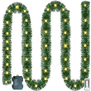 Weihnachtsgirlande mit Beleuchtung, 5M 50LED Girlande Weihnachten,Weihnachtsdeko Innen Außen Tannengirlande Künstlich Beleuchtet Weihnachten Deko für Haus Treppen Kamin Haustür Terrasse Gärten (10M)