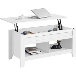 Yaheetech Couchtisch höhenverstellbar, Kaffeetisch, Wohnzimmertisch mit Ablagefach, Sofatisch, Beistelltisch, Teetisch aus Holz, Weiß - Weiß
