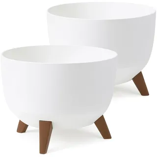 Tymar Übertöpf groß mit Füßen, Blumenübertopf für draussen, Blumentopf groß, Schale für solarbrunnen, terrassenkübel rund_Roma ((2pack) Weiß; ø 47 cm)