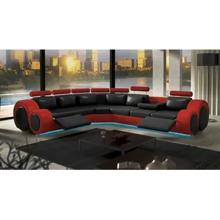 JVmoebel Wohnlandschaft Leder Sofa XXL Relax mit Massivholzrahmen und hochwertigem Material, Made in Europa rot|schwarz