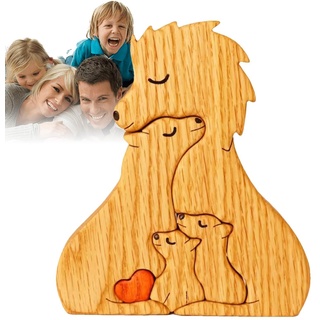 Umifica Holz-Familien-Puzzle-Bären | Personalisiertes Bären-Familien-Holzkunst-Puzzle, Geschenk für Familie, personalisierter Kunsttext mit 1–8 Familiennamen, Herz-Puzzle, perfekte Heimdekoration