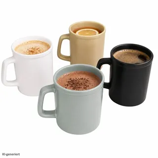 MamboCat Becher 4x Play Kaffeebecher XXL 550ml Keramik Weiß Vanille Grau Schwarz, Keramik