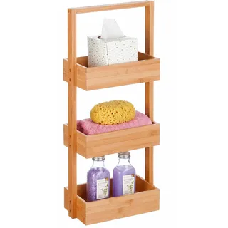 Relaxdays Badregal Bambus mit 3 Ablagen, Hellbraun,