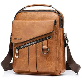 ANPTER Herren-Umhängetasche, Vintage, Umhängetasche, Leder, kleine Schultertasche, Crossbody Business, Schultasche, Handtasche, Braune Herren-Umhängetaschen, L, Zeitgenössisch - L