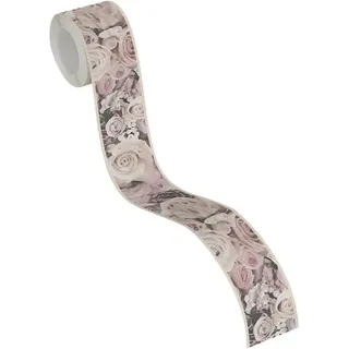 A.S. Création Bordüre Tapetenbordüre Selbstklebend Blumen Creme, Rosa & Grau 5,00 m x 0,05 m, floral rosa