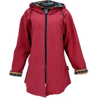Boho Kurzmantel, Baumwollmantel aus Nepal, Lange Jacke - Rot, Damen, Baumwolle, Größe: L