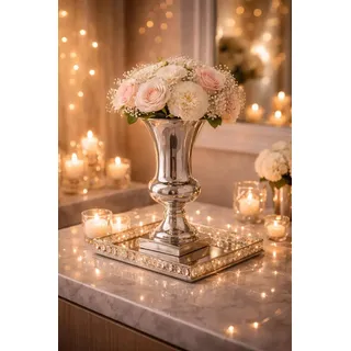 20 cm Blumentopf Vase Deko Hochzeitsdeko Übertopf Blumenvase Amphore Pflanzgefäß Pflanztopf Hochzeitstischdeko Keramik Vase Tischvase Silber Amphorenvase Trompetenvase Deko Vase Hochzeitsdekoration