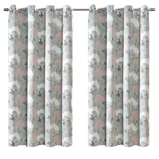 heimtexland Verdunkelungsvorhang Kinderzimmer Deko Gardine Thermo Vorhang Kinder (2 St), Ösen, verdunkelnd, Mikrofaser, 2er Pack Ösenschals Kindergardine blickdicht Dschungel-Motiv bunt 135 cm x 160 cm