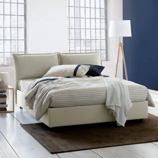 Talamo Italia - Antonia Doppelbett, Bettkasten mit Stoffbezug, 100 % Made in Italy, Öffnung vorne, geeignet für Matratze 160 x 200 cm, Beige
