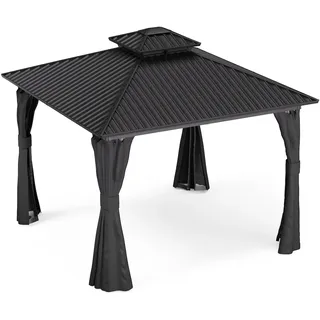 Blumfeldt Pavillon 3x3, Gartenpavillon Wasserdicht Stabil, Aluminiumrahmen & Verzinktes Stahldach, Inkl. Vorhänge & Moskitonetz, Uv-schutz, Wetterfest, Schwarz