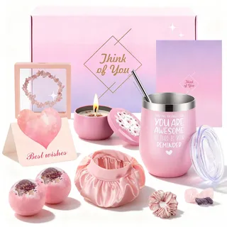 Yosalink Wellness Geschenkset für Frauen mit Thermobecher, 10-teilig | Spa Selbstpflege Set mit Badebomben, für Geburtstag, Abschluss, Kollegenabschied, Mama, Kollegin, Schwester & beste Freundin