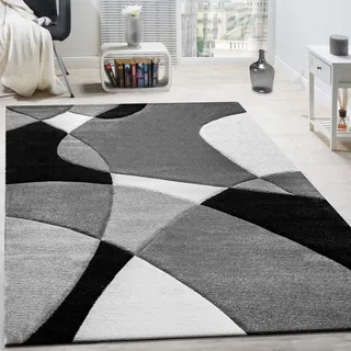 Paco Home Designer Teppich Modern Geometrische Muster Konturenschnitt In Schwarz Weiß, Grösse:200x290 cm